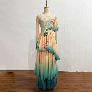 醉清波古典舞演出服女渐变色大摆裙艺考飘逸中国风舞蹈服装仙气