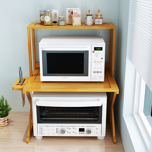 厨房桌面置物架调料架微波炉烤箱架子台面桌上收纳实木竹两层小型