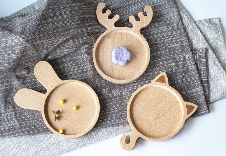 包邮木质卡通托盘创意儿童餐盘面包盘点心盘分各果盘日式整木碟