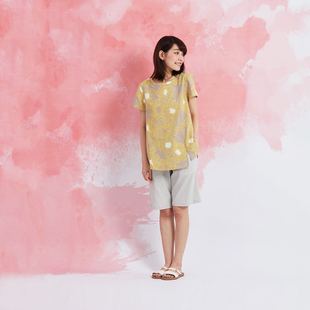春夏女 家居服 睡衣 现货 短袖 棉麻花短袖 台湾以旺YVONNE 上衣
