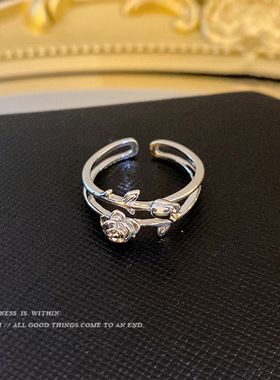 ins山茶花开口戒指女可调节小众设计感时尚个性轻奢高级感食指戒