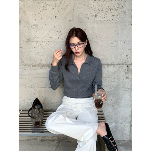 HaloLuu灰色Polo衫女