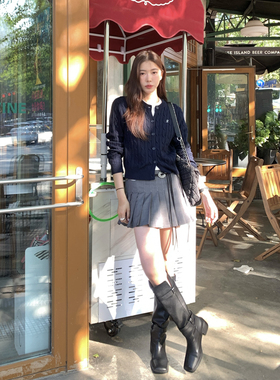 Halo Luu灰色西装百褶裙女春季miu系高腰显瘦设计感短款a字半身裙