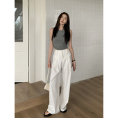 Luu白色阔腿西装 子大长腿直筒拖地裤 裤 垂感宽松休闲裤 女夏季 Halo