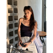 Halo Luu吊带背心女夏设计感小众外穿高级感撞色修身无袖针织上衣