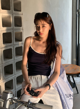 Halo Luu吊带背心女夏设计感小众外穿高级感撞色修身无袖针织上衣