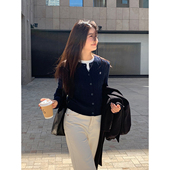 毛衣设计感修身 Halo 上衣 外套女秋季 新款 Luu 藏青色麻花针织开衫