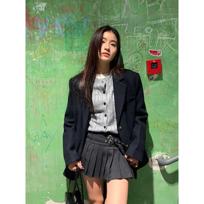 HaloLuu灰色百褶裙设计感短裙