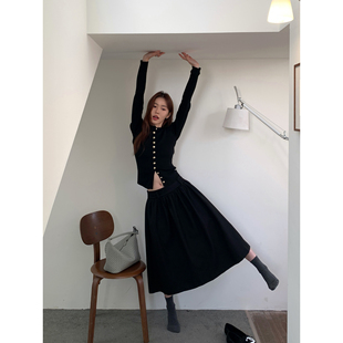 西装 半身裙高级感a字伞裙中长款 裙 Luu黑色蓬蓬裙女春夏新款 Halo