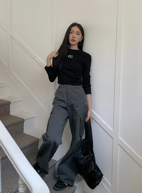 Halo Luu美式灰色工装裤女春季2026新款酷飒风多口袋设计感直筒裤