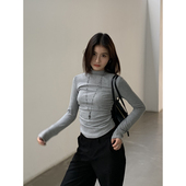 内搭打底衫 Halo 短上衣 t恤女新款 韩系正肩修身 Luu 灰色半高领长袖