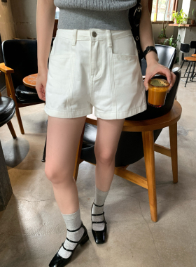 Halo Luu 白色牛仔短裤女夏季2026新款高腰显瘦直筒休闲a字阔腿裤