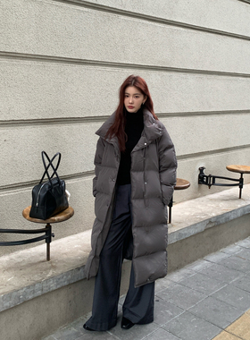 Halo Luu深灰色羽绒服女冬季新款95白鸭绒加厚长款立领超保暖外套