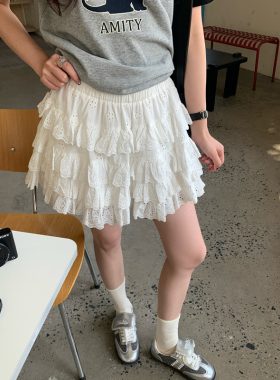 Halo Luu 芭蕾风白色蛋糕裙女夏季新款蓬蓬裙设计感短款a字半身裙