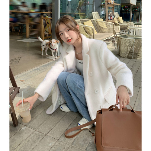 HaloLuu羊毛白色毛呢西装外套