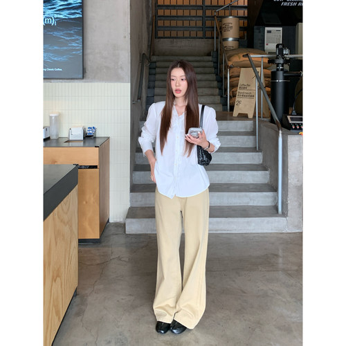 Halo Luu 卡其色直筒牛仔裤女秋季2026新款高腰宽松显瘦百搭长裤