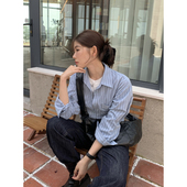 Luu蓝色条纹衬衫 女秋季 2025新款 Halo 上衣韩系气质高级感长袖 衬衣