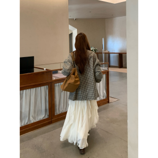 不规则长款 新款 千层蛋糕裙 Luu米白色荷叶边半身裙女2026春季 Halo