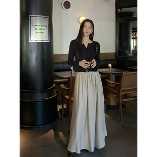 杏仁裙气质半裙 高腰遮胯飘逸长款 Halo Luu垂坠感褶皱半身裙女新款