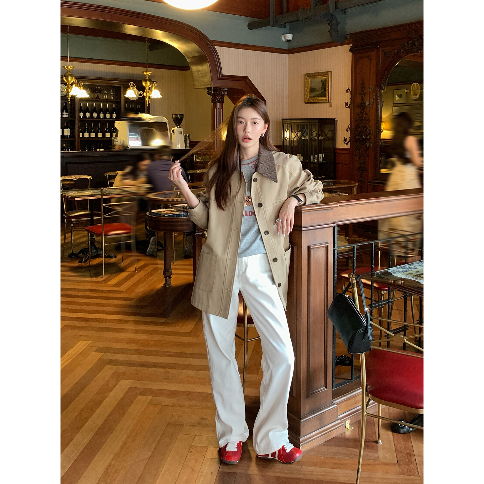 HaloLuu窄版白色牛仔裤直筒裤