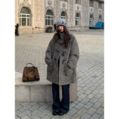 立领毛呢外套 宽松高级感中长款 Halo Luu灰色牛角扣羊毛大衣女春季