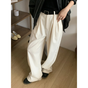 裤 白色西装 女春秋垂感阔腿裤 老钱风宽松裤 Halo 子直筒拖地裤 Luu