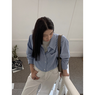 上衣宽松气质高级感长袖 Halo 2026新款 女春季 衬衣 Luu蓝色条纹衬衫