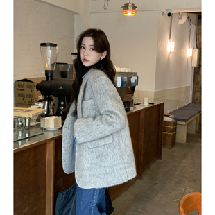 Halo 外套女冬巨好看夹棉加厚羊毛高级感呢子大衣 Luu灰色毛呢西装