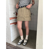 a字工装 Halo 新款 卡其色半身裙女春季 短裙运动多口袋复古显瘦 Luu