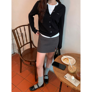 短裙女早春新款 灰色西装 开叉包臀裙子韩系复古a字半身裙 Luu Halo