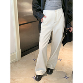 子高腰显瘦大长腿直筒裤 Halo 女春秋宽松裤 白色阔腿牛仔裤 Luu美式