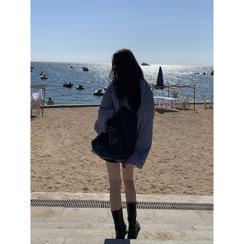 HaloLuu蓝色格子衬衫