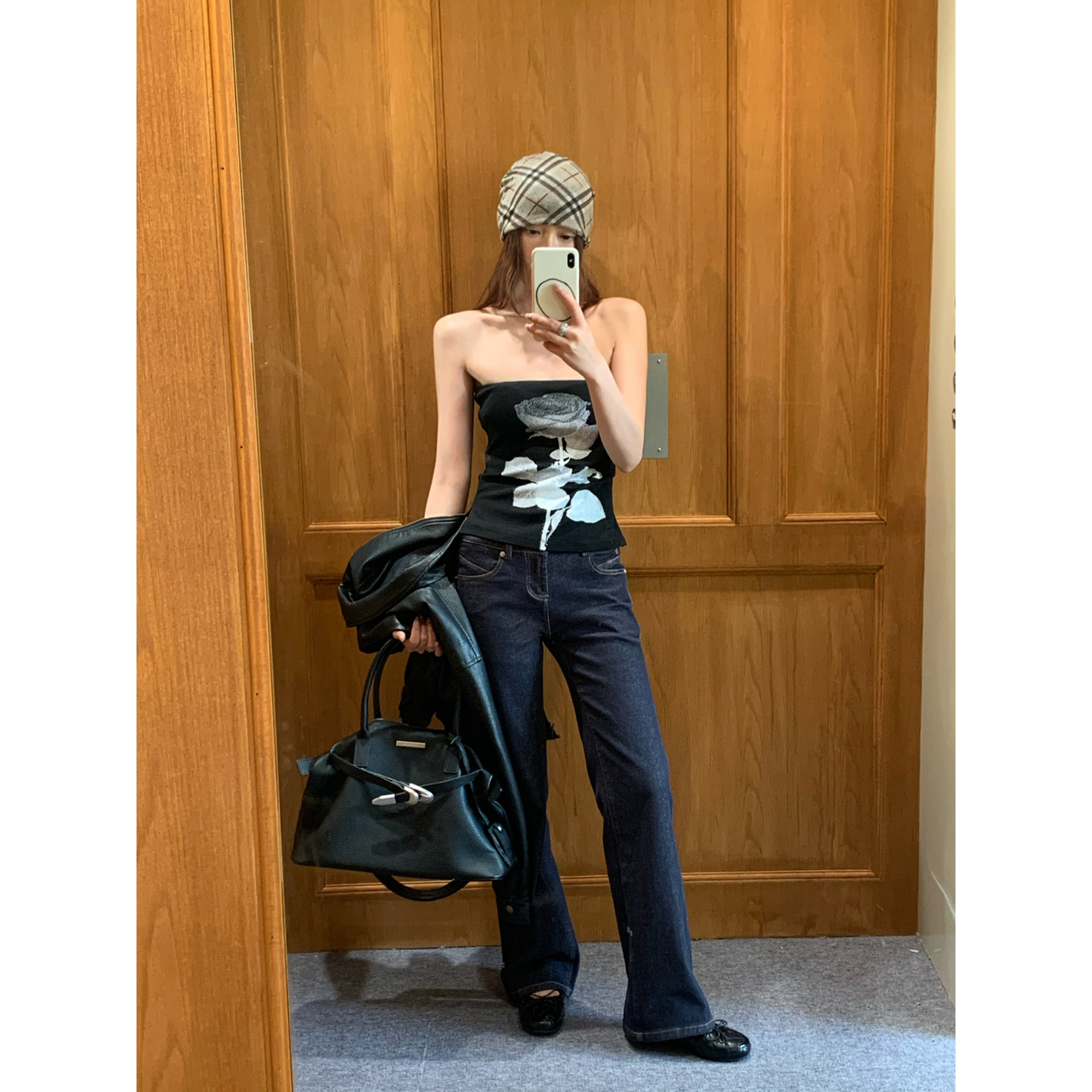 Halo Luu 深蓝原色牛仔裤女春季2026新款中低腰微喇显瘦修身长裤