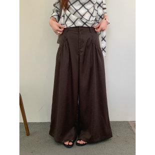 Luu 宽松透气设计感阔腿裤 棕色亚麻休闲裤 新款 女2026春季 Halo