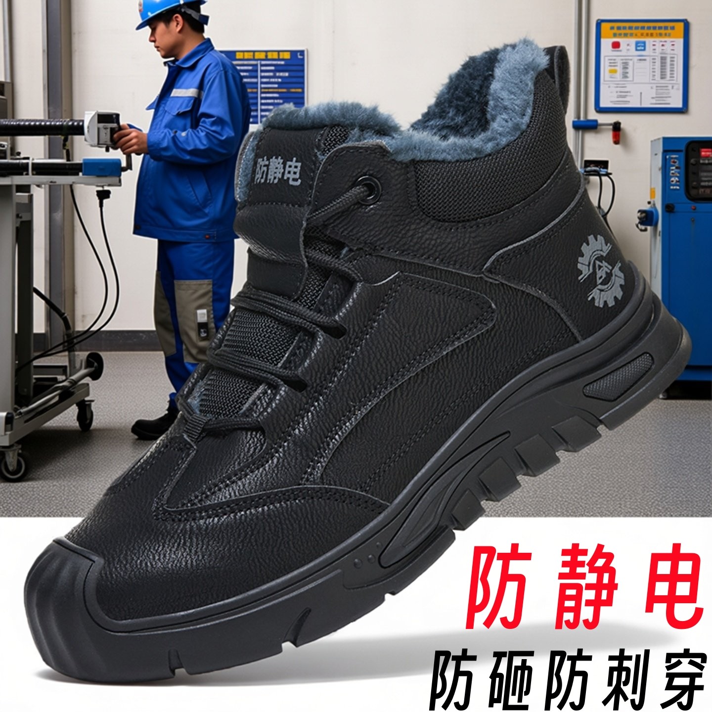 棉防静电轻软弹底绝缘6kv劳保鞋冬季棉女橡胶男加油加绒防砸防刺