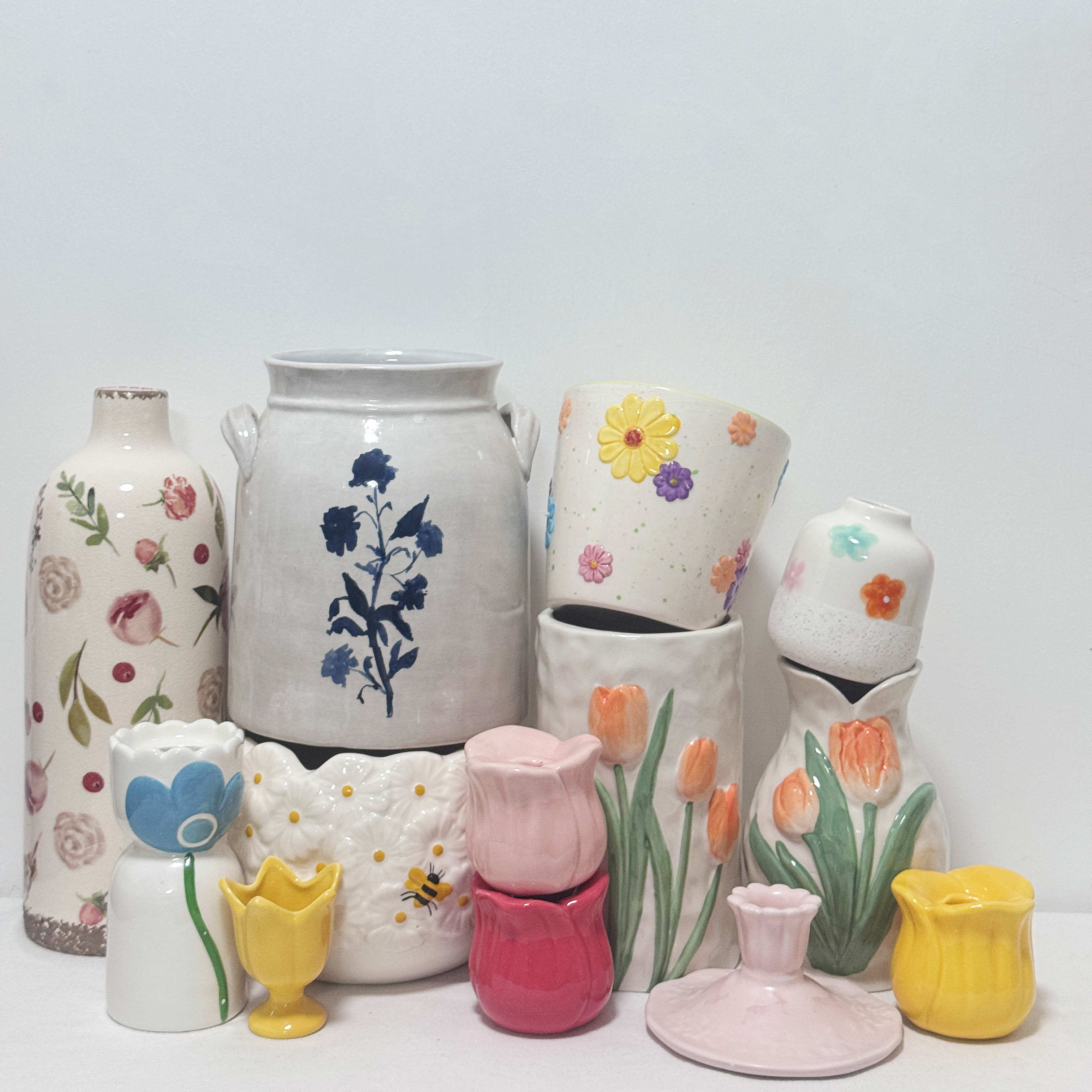 外贸出口 孤品 手绘  花朵系列 陶瓷花瓶 花盆 烛台 摆件,家居饰品,花瓶,淘宝优惠券,粉丝福利购,淘宝优惠卷