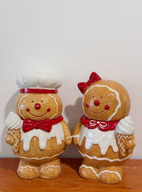 外贸出口 孤品 手工手绘  圣诞 姜饼人 陶瓷 储物罐 工具桶 收纳