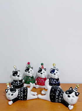 外贸出口 孤品 手工手绘 生日猫 陶瓷摆件