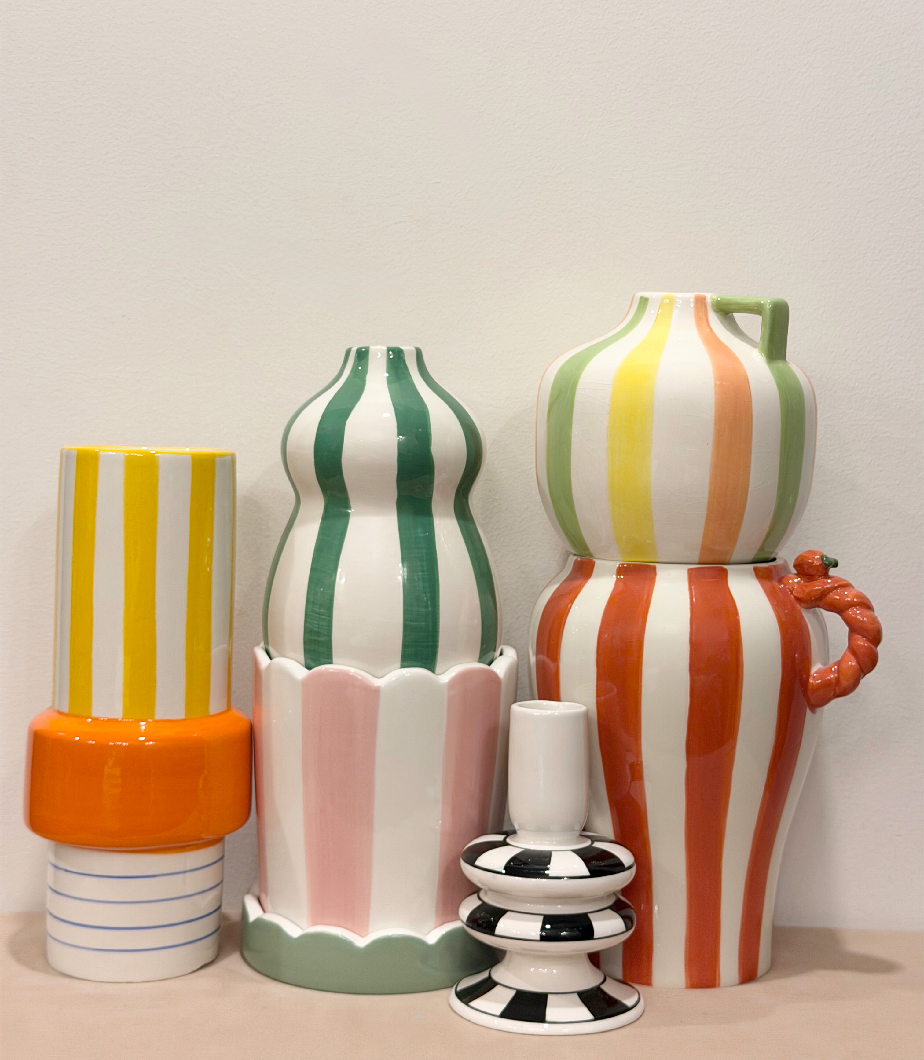 外贸出口 孤品 手绘  条纹系列陶瓷花瓶 花盆 烛台 摆件