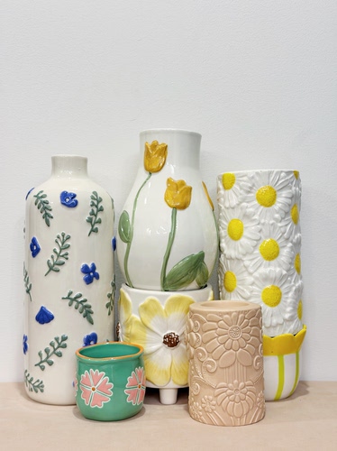 外贸出口 孤品 手绘  花朵系列 陶瓷花瓶 花盆 摆件 储物罐 烛台