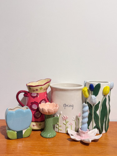 外贸孤品 花朵系列手绘花瓶、花盆、工具桶、烛台、摆件 水壶