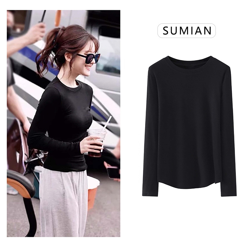 秋冬款醋酸+绵羊毛时尚可外穿百搭长袖打底衫修身2318