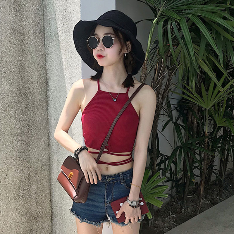 掛脖背心女短款學生百搭外穿打底露臍性感露肩歐美小吊帶肚兜胸衣