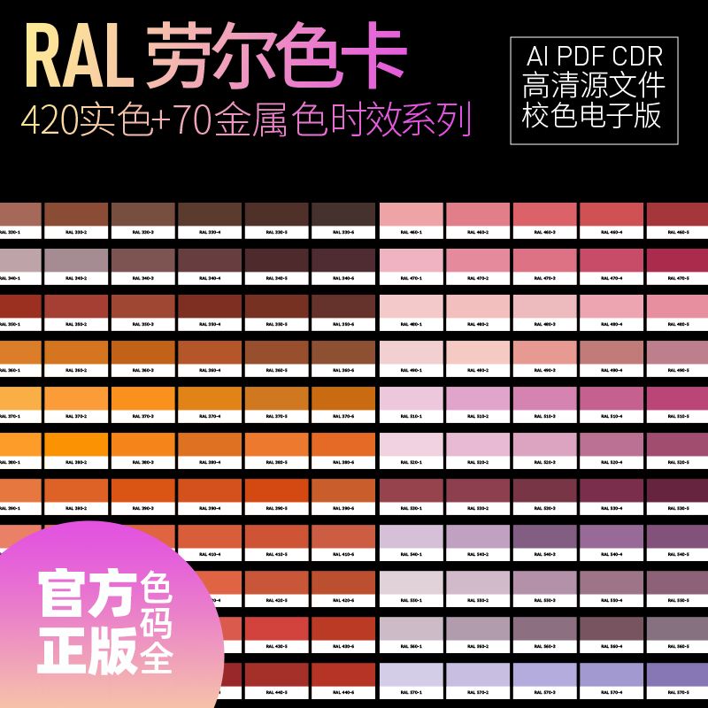 RAL德国劳尔新款电子版金属色卡ai矢量校色高清cdr源文件校色