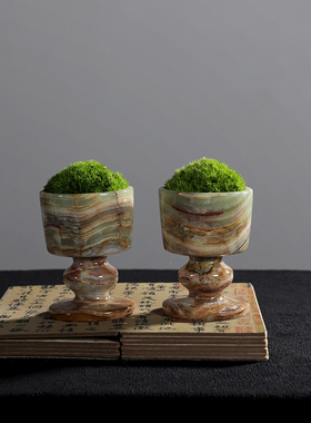 新中式永生苔藓陶瓷花器样板间书房茶桌桌面摆件饰品