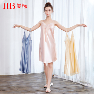 100%桑蚕丝绸重磅蕾丝吊带睡裙性感家居服 美标6A级真丝睡衣女夏季