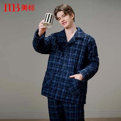 美标男三层夹棉加厚保暖夹棉睡衣