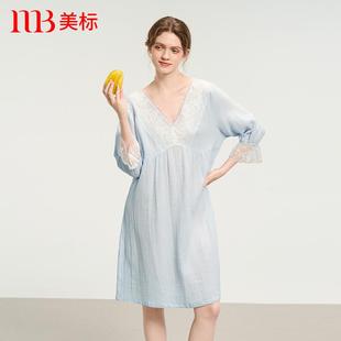 春夏全棉家居服睡衣家居服 美标2025女纯棉睡裙双层棉纱绉布七分袖