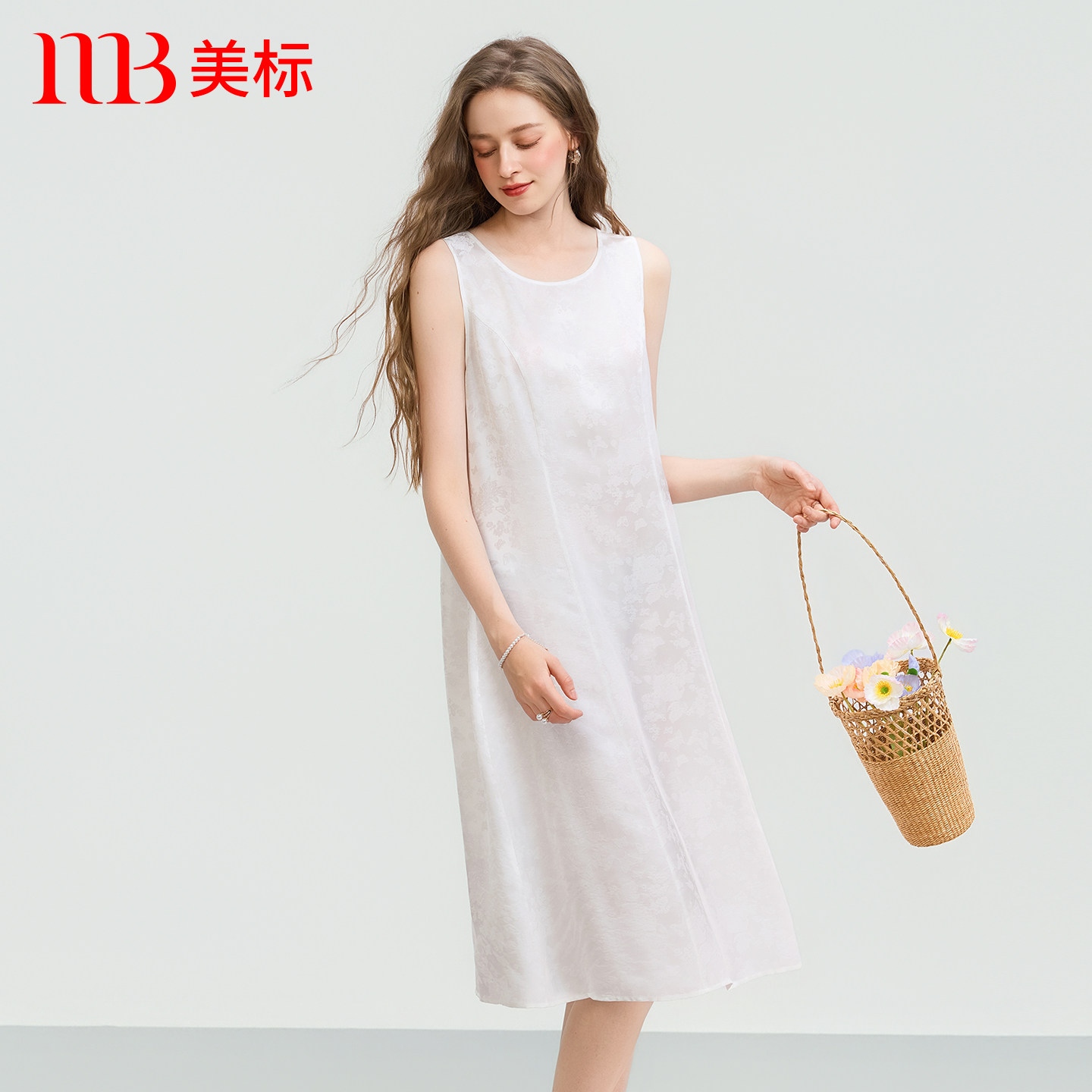 美标新款真丝丝绸背心睡裙重磅桑蚕丝提花简约长裙家居服睡衣女夏