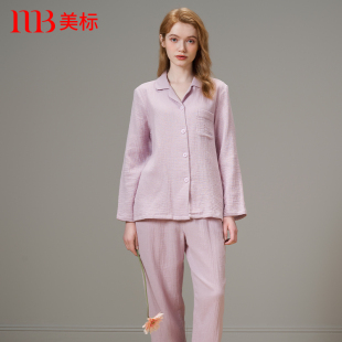女春秋泡泡纱双层棉纱全棉休闲家居服冬 纯棉睡衣套装 美标新款 长袖